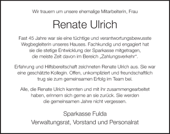 Traueranzeige von Renate Ulrich 