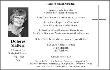 Traueranzeige von Dolores Mattern 