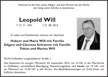 Traueranzeige von Leopold Will 