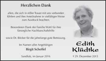 Traueranzeige von Edith Klüdtke 