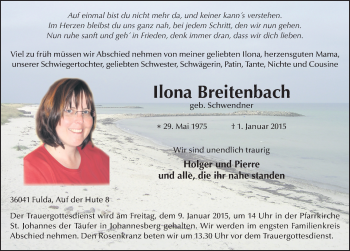 Traueranzeige von Ilona Breitenbach 