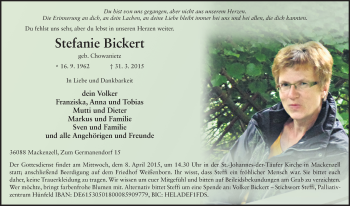 Traueranzeige von Stefanie Bickert 