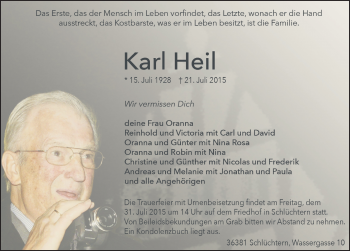 Traueranzeige von Karl Heil 