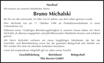 Traueranzeige von Bruno Michalski 