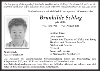 Traueranzeige von Brunhilde Schlag 