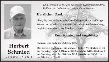 Traueranzeige von Herbert Schmied 