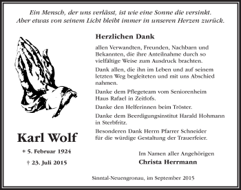 Traueranzeige von Karl Wolf 