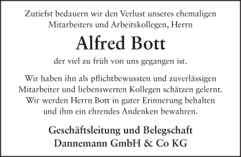 Traueranzeige von Alfred Bott 