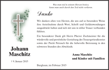 Traueranzeige von Johann Maschitz 