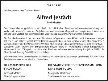 Traueranzeige von Alfred Jestädt 