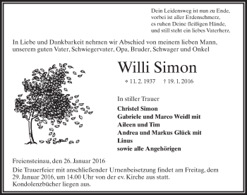 Traueranzeige von Willi Simon 