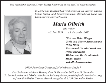 Traueranzeige von Maria Olbrich 