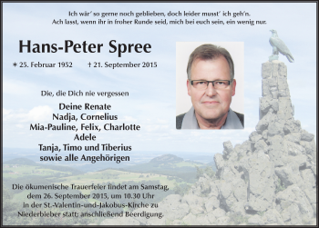 Traueranzeige von Hans-Peter Spree 