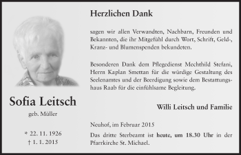 Traueranzeige von Sofia Leitsch 