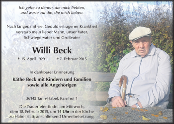 Traueranzeige von Willi Beck 