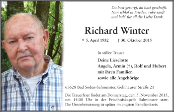 Traueranzeige von Richard Winter 