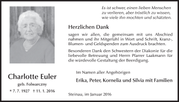 Traueranzeige von Charlotte Euler 