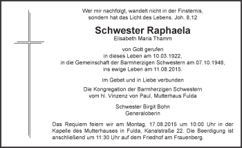 Traueranzeige von Elisabeth Maria Thamm 