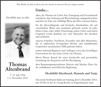 Traueranzeige von Thomas Altenbrand 