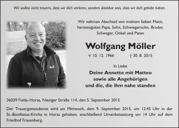 Traueranzeige von Wolfgang Möller 