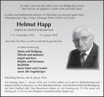 Traueranzeige von Helmut Happ 
