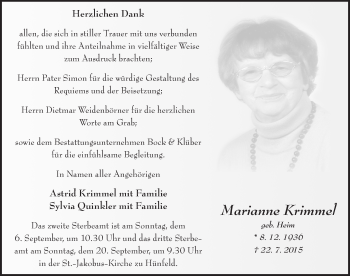 Traueranzeige von Marianne Krimmel 