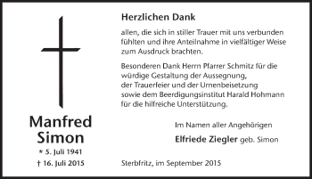 Traueranzeige von Manfred Simon 