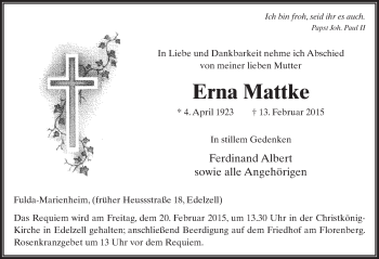 Traueranzeige von Erna Mattke 