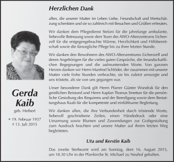 Traueranzeige von Gerda Kaib 