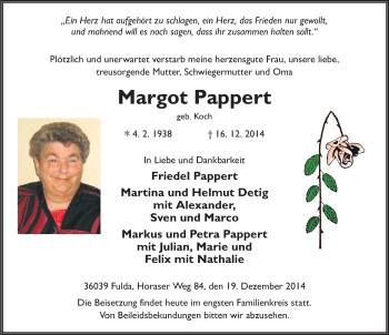 Traueranzeige von Margot Pappert 