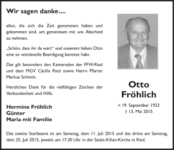 Traueranzeige von Otto Fröhlich 