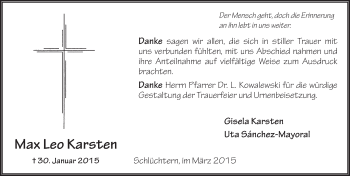 Traueranzeige von Max Leo Karsten von Fuldaer Zeitung