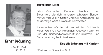 Traueranzeige von Ernst Bräuning 