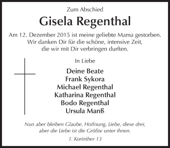 Traueranzeige von Gisela Regenthal 