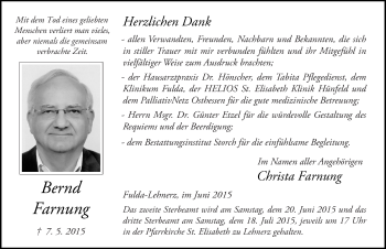 Traueranzeige von Bernd Farnung 