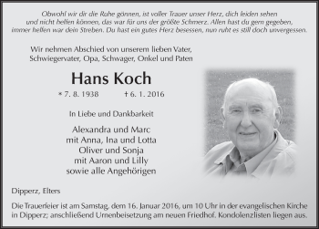 Traueranzeige von Hans Koch 