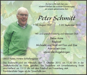 Traueranzeige von Peter Schmitt 
