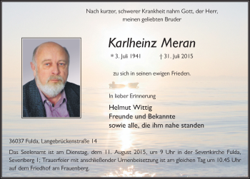 Traueranzeige von Karlheinz Meran 