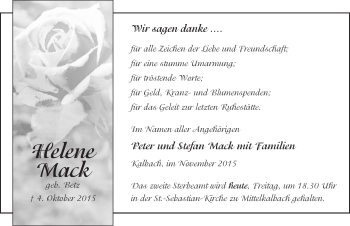 Traueranzeige von Helene Mack 