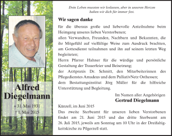 Traueranzeige von Alfred Diegelmamm 