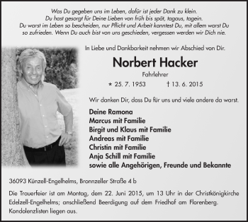 Traueranzeige von Norbert Hacker 