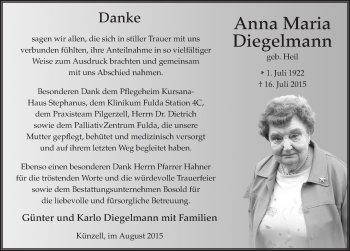 Traueranzeige von Anna Maria Diegelmann 