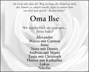 Traueranzeige von Ilse Döppenschmidt 