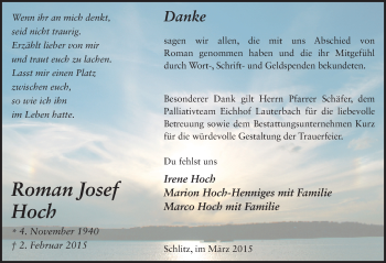 Traueranzeige von Roman Josef Hoch 