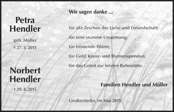 Traueranzeige von Petra Hendler 