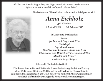 Traueranzeige von Anna Eichholz 
