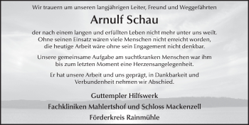 Traueranzeige von Arnulf Schau 