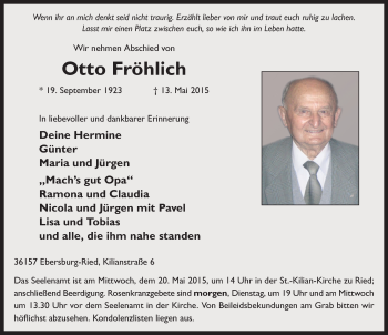 Traueranzeige von Otto Fröhlich 