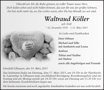 Traueranzeige von Waltraud Köller 