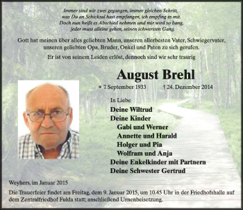 Traueranzeige von August Brehl 